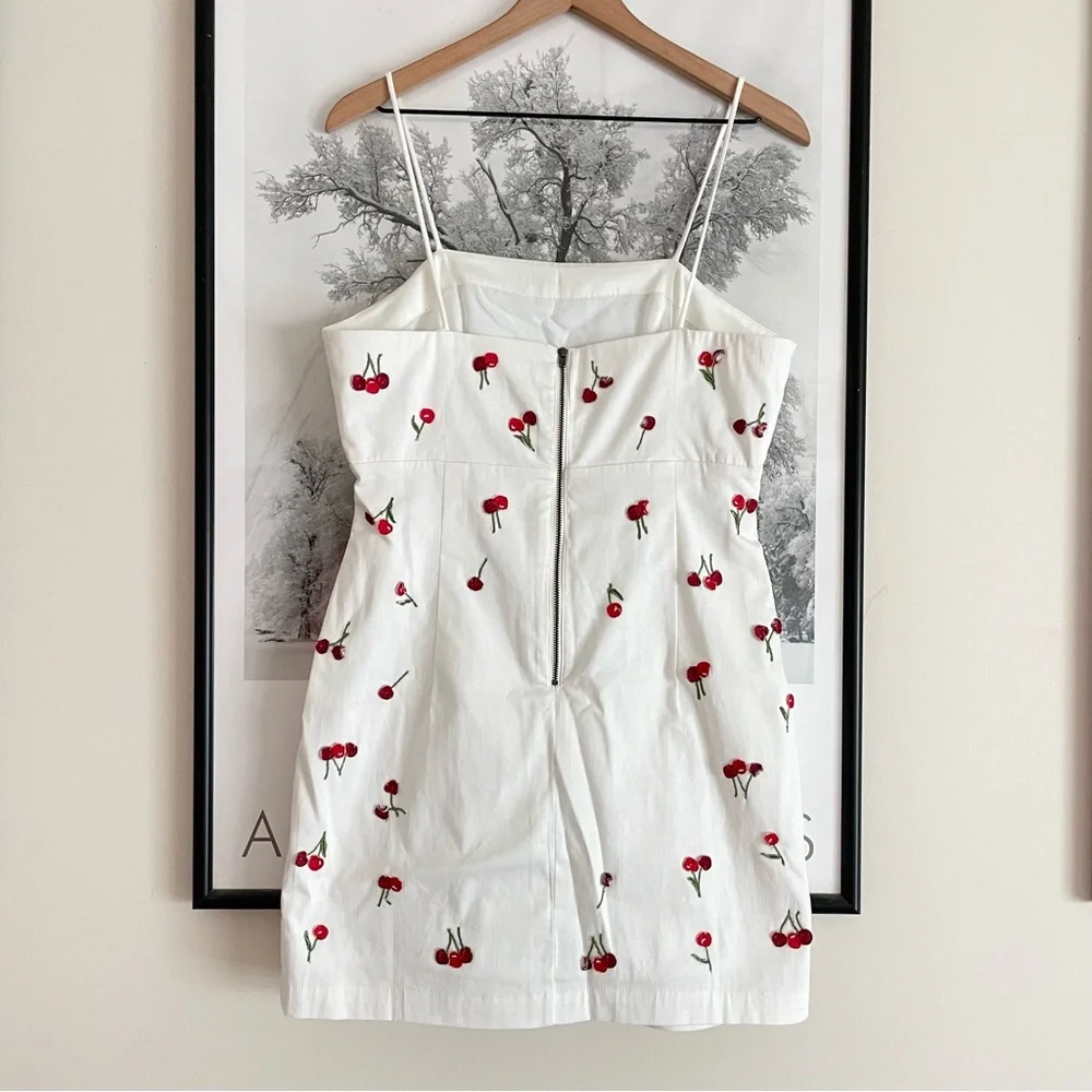 Anthropologie Maeve The Brynne 3D Cherry Mini Dress White Size 8 - Picture 8 of 16